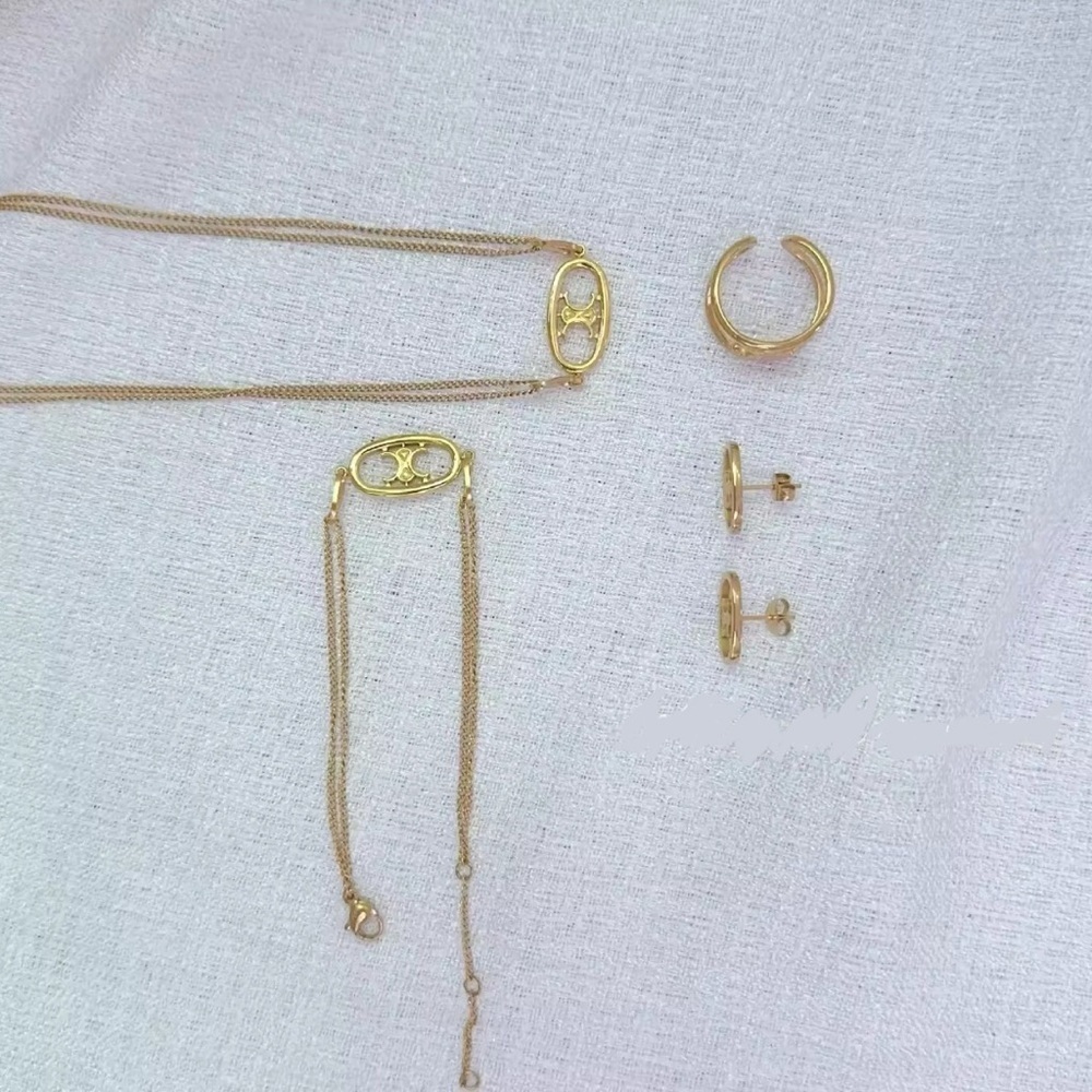 18K Gold Arc De Triomphe Design Necklace, Bracelet, Earrings & Ring Suite Set - Picture 2 of 5